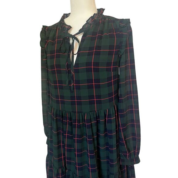 J. Crew Plaid Dress Tie-neck tiered dress in Black Watch tartan - Picture 9 of 9